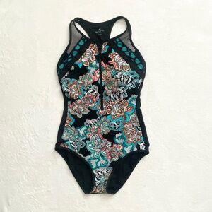 Beach House Sport Front-Zip Paisley One Piece Swimsuit